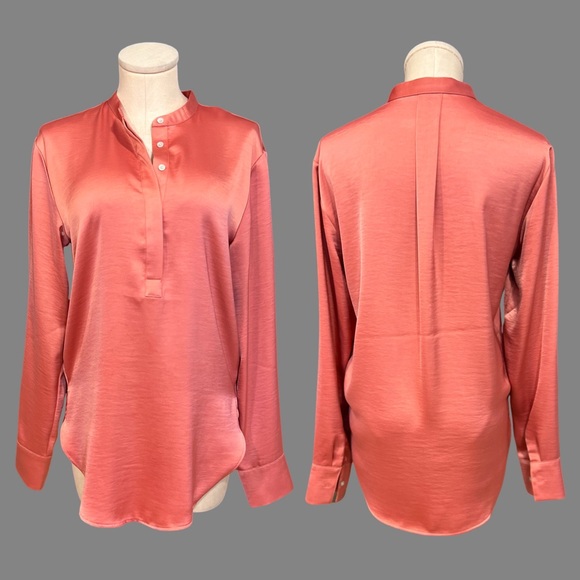 Banana Republic Tops - BANANA REPUBLIC coral pink satin finish henley blouse